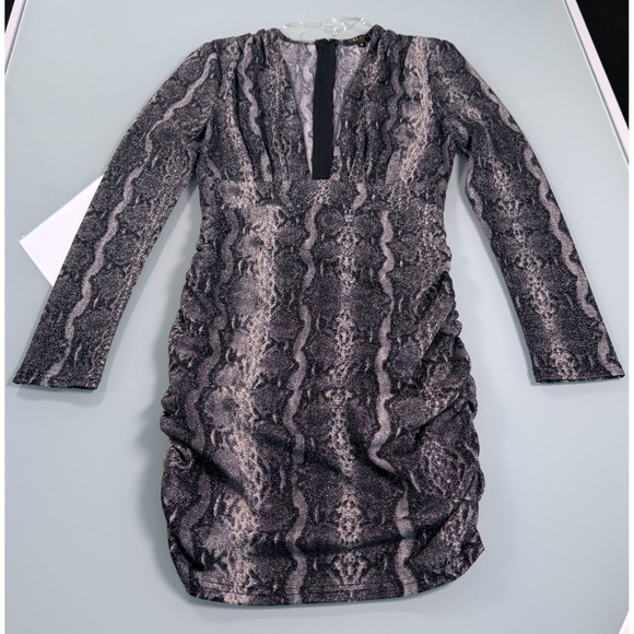 Valiant Paris Dresses & Skirts - Valiant Paris Snake Print Ruched Bodycon Mini Dress Long Sleeve Gray - Sz Medium